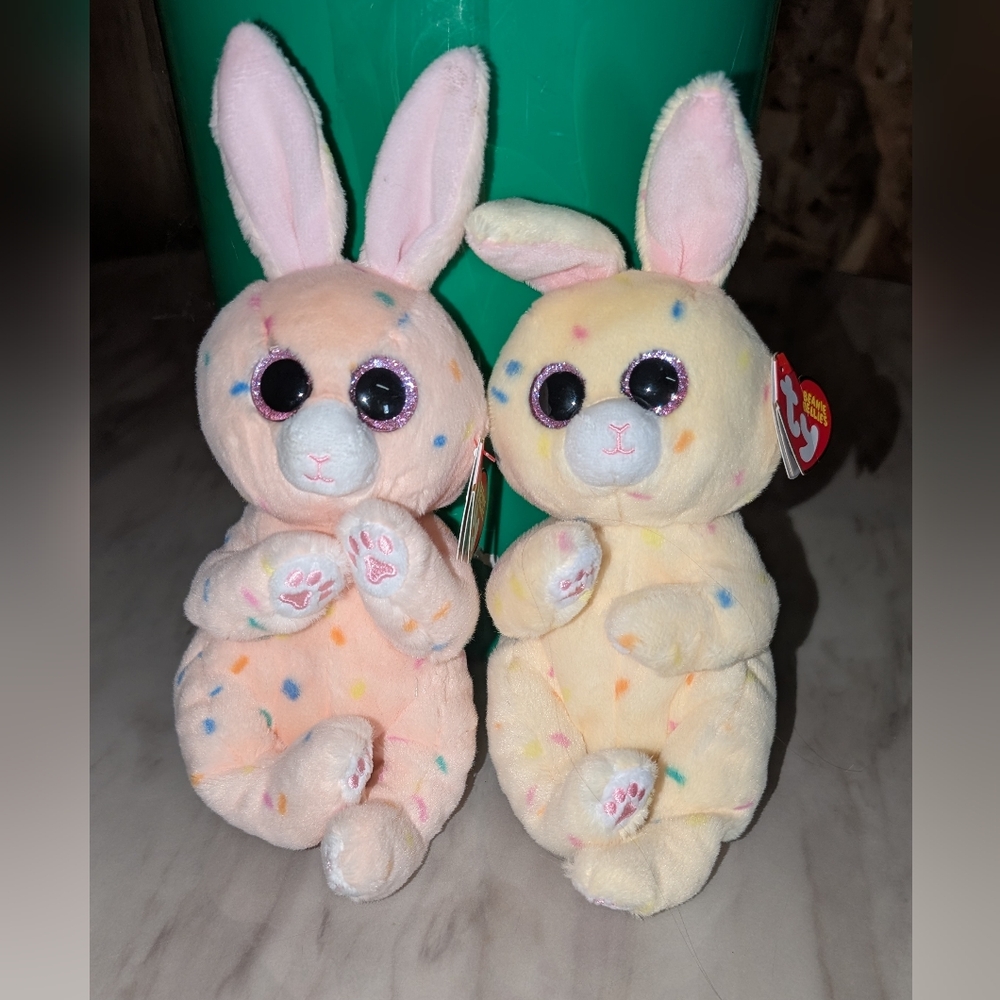 Ty Plush Easter Bunnies BEANIE BELLIE collection PEACHES and CREAM nwt SO SOFT - Picture 2 of 4